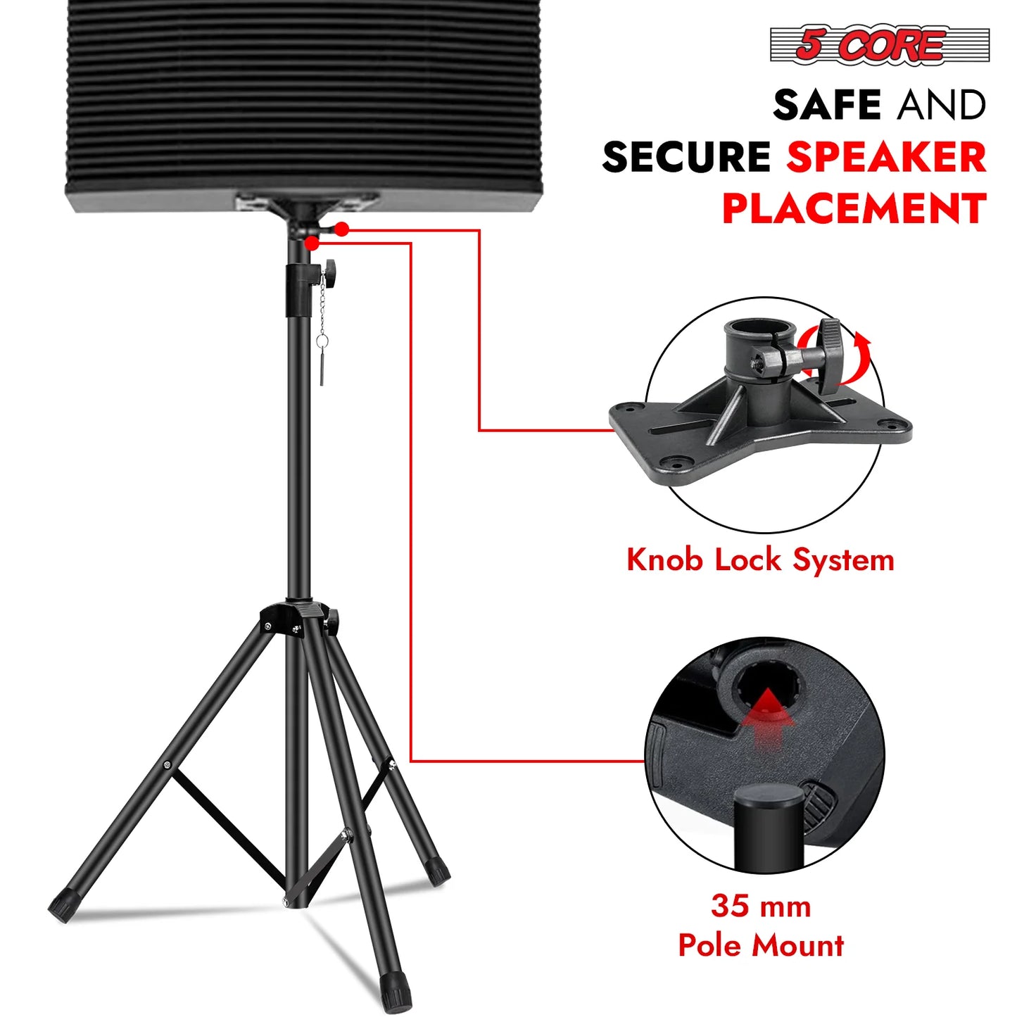 5 Core Speaker Stand Tripod Heavy Duty Adjustable up to 72 Inch DJ Studio Monitor Stands Pole Mount Black
