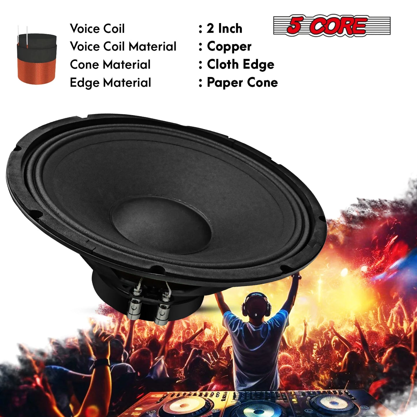 5Core 12 Inch DJ Subwoofer Speaker 200W Peak 8Ohm Audio Replacement Sub Woofer