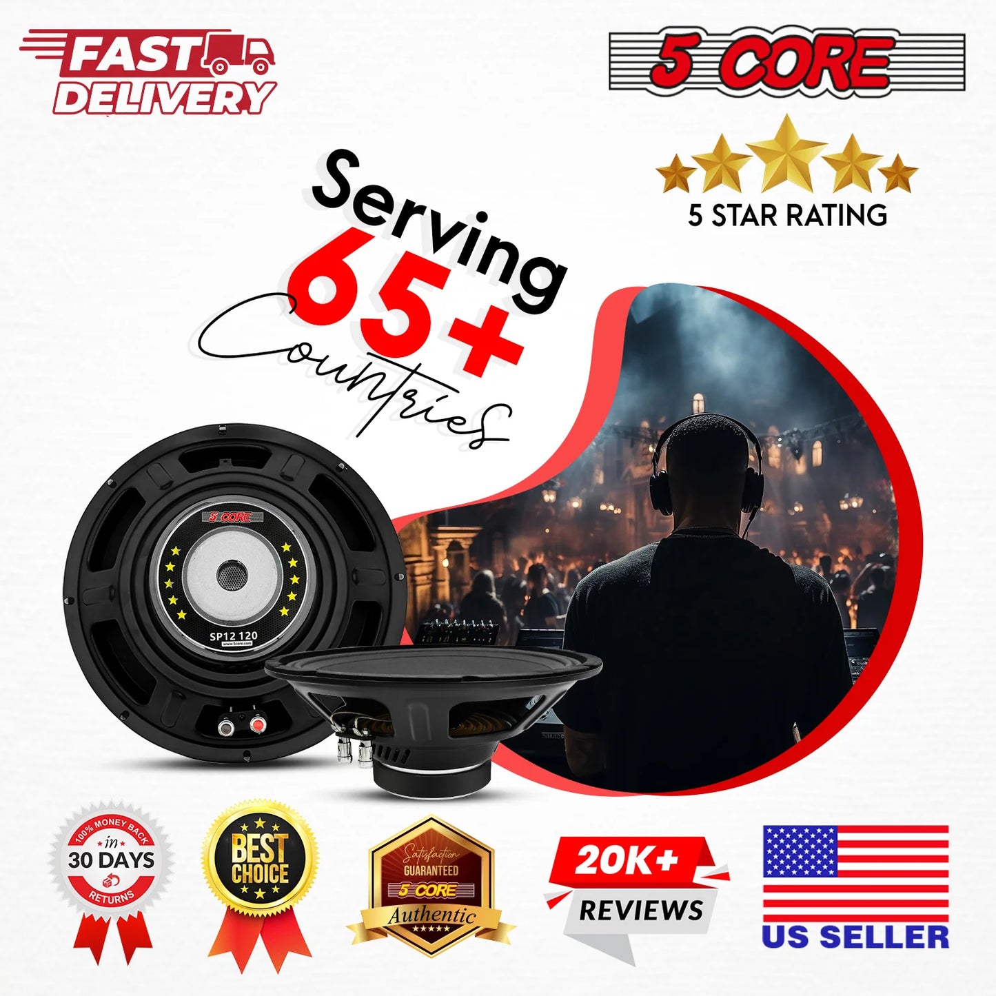 5Core 12 Inch DJ Subwoofer Speaker 200W Peak 8Ohm Audio Replacement Sub Woofer