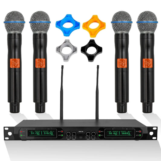 5 Core Wireless Microphone System 4 Channel UHF 492F Range Portable Receiver W Cordless Mic