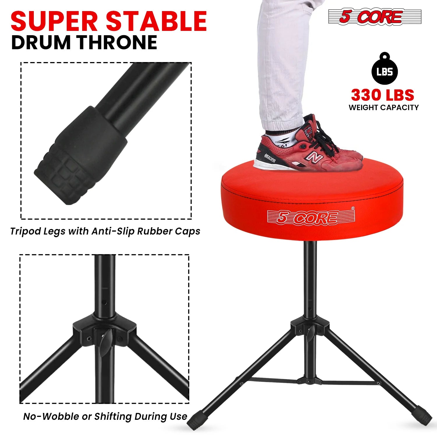5Core Drum Throne Adjustable Guitar Stool 3" Padded Drummer Seat for Adults & Kids