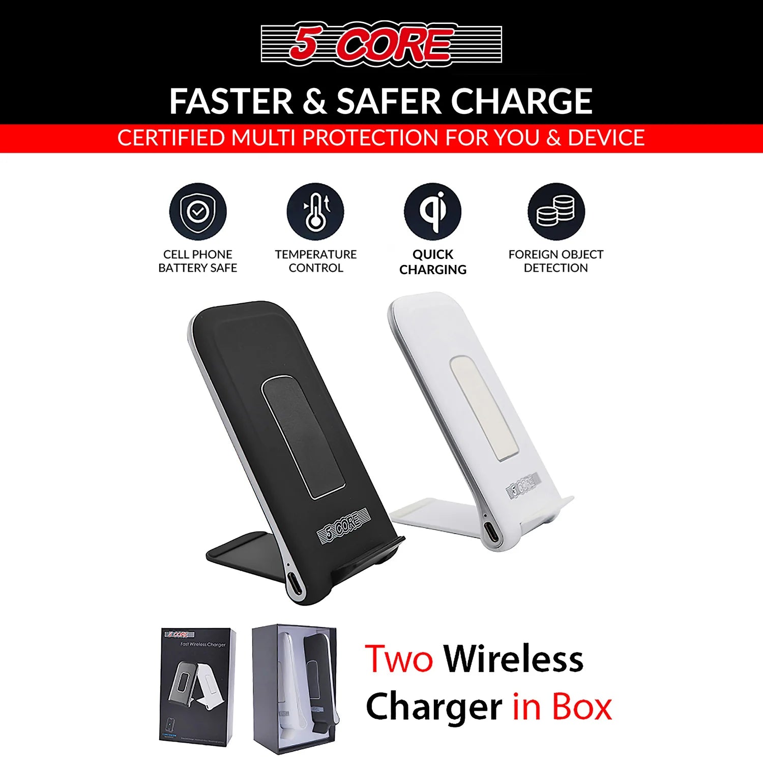 5 Core Wireless Charger 10W Max Fast Wireless Charging Pad Glass Top Pair Boostcharge Slim USB-C