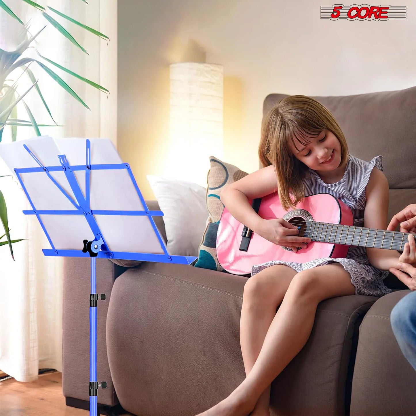 5Core Music Stand for Sheet Music Portable Tripod Adjustable Folding Note Holder BLUE
