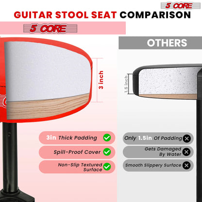 5Core Drum Throne Adjustable Guitar Stool 3" Padded Drummer Seat for Adults & Kids