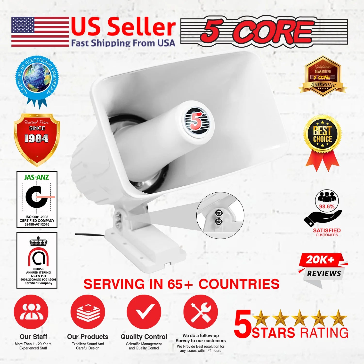 5Core Indoor Outdoor PA Horn Speaker 8 X 5 Inch Loud PA System 8 Ohm 65W Loud Siren Audio