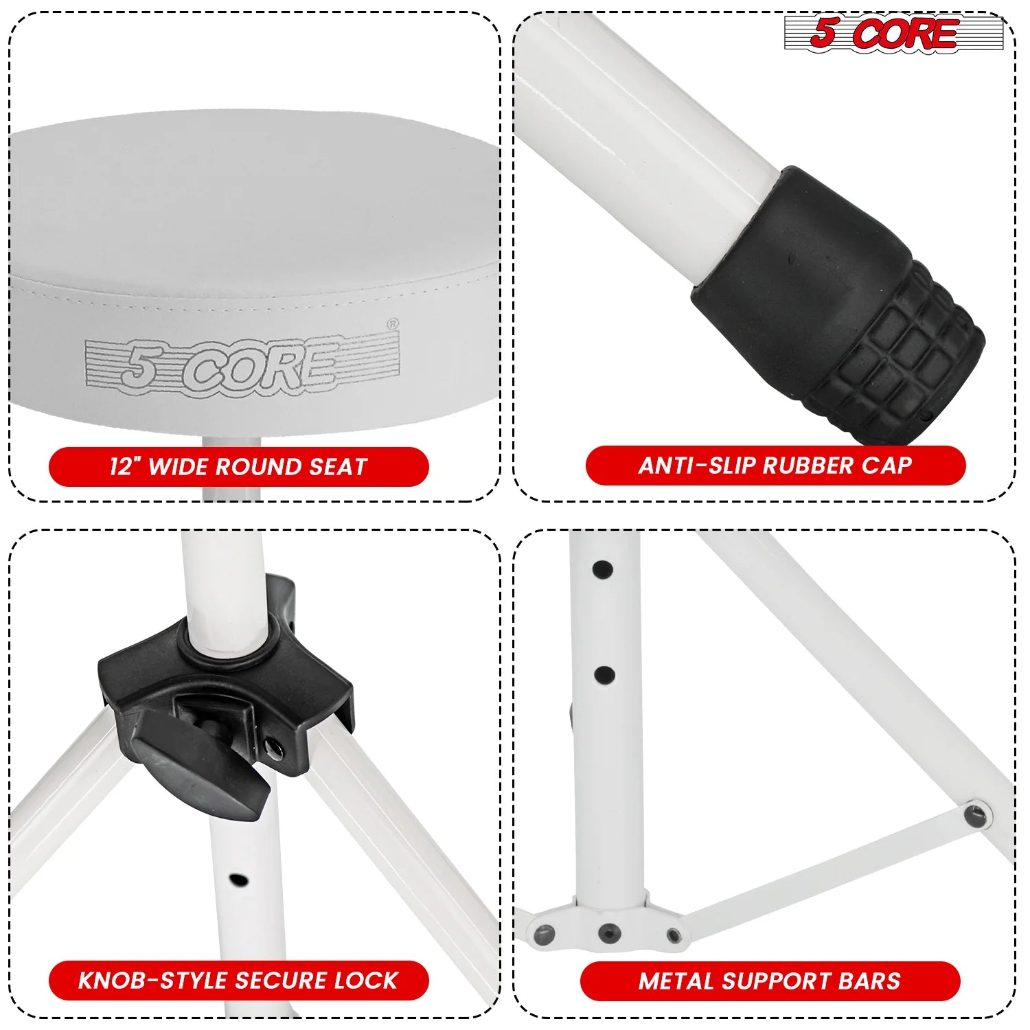 5Core Drum Throne Adjustable Guitar Stool 3" Padded Drummer Seat for Adults & Kids