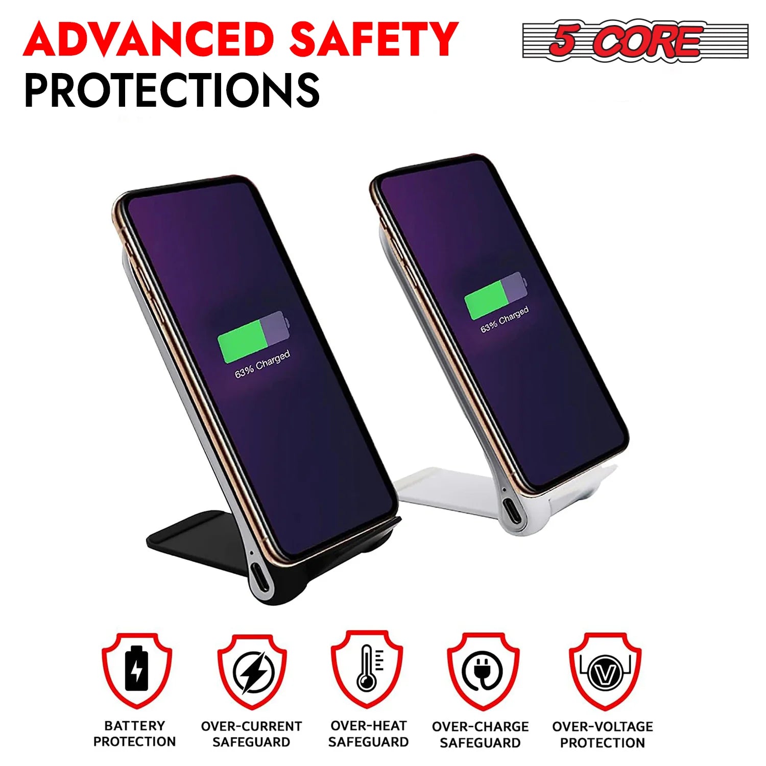 5 Core Wireless Charger 10W Max Fast Wireless Charging Pad Glass Top Pair Boostcharge Slim USB-C