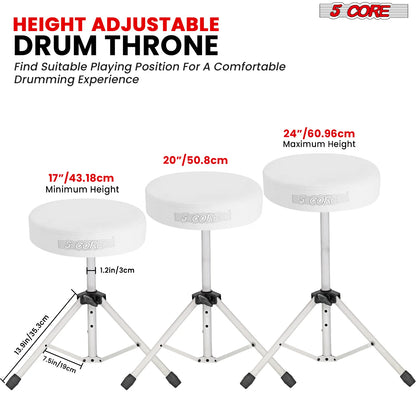 5Core Drum Throne Adjustable Guitar Stool 3" Padded Drummer Seat for Adults & Kids