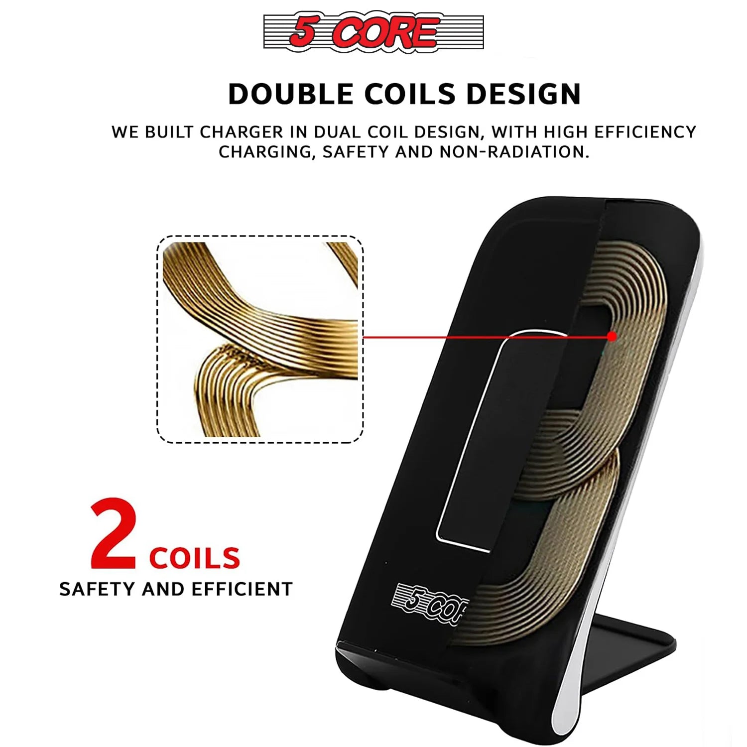5 Core Wireless Charger 10W Max Fast Wireless Charging Pad Glass Top Pair Boostcharge Slim USB-C