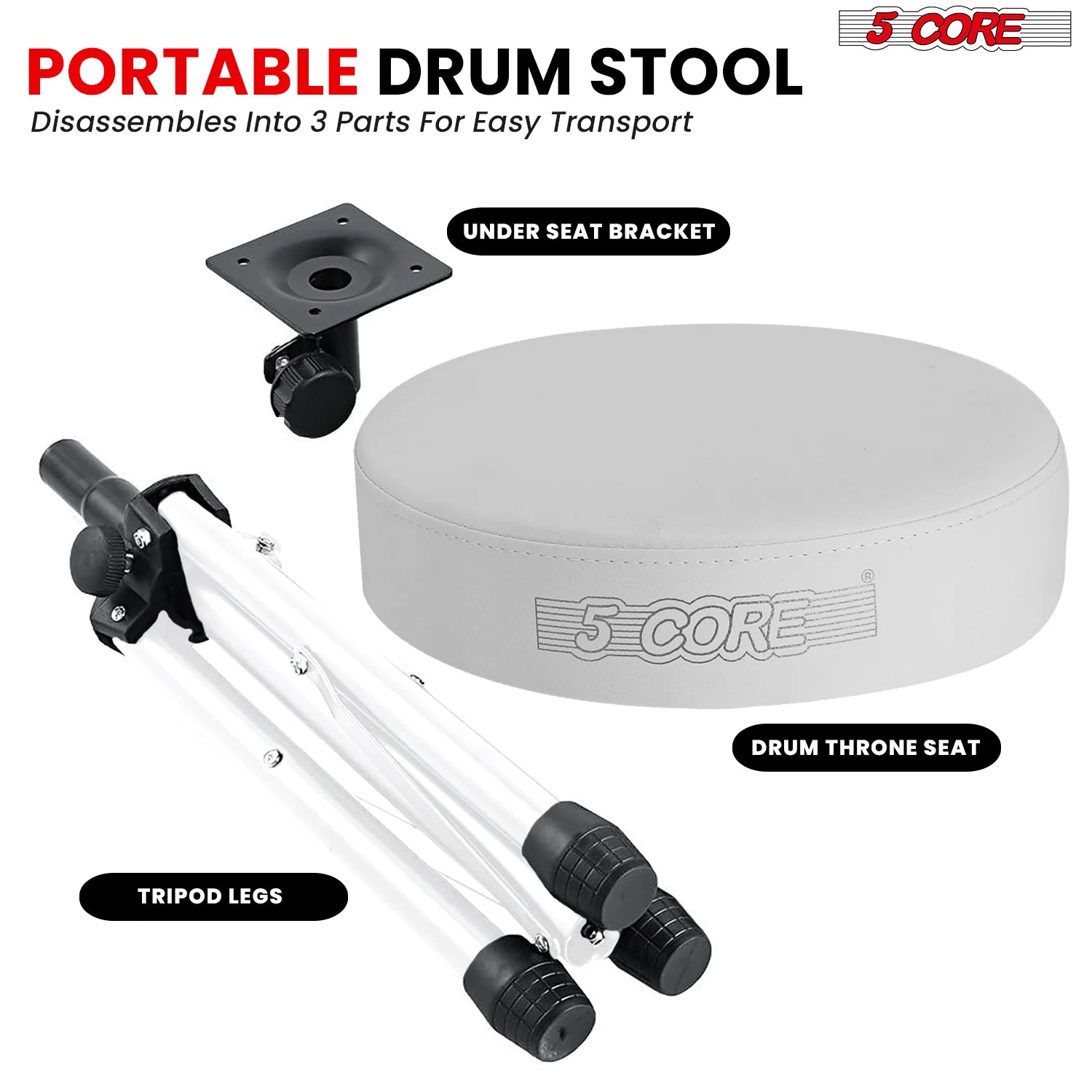 5Core Drum Throne Adjustable Guitar Stool 3" Padded Drummer Seat for Adults & Kids